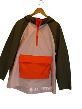 Boden Belle Packaway Hooded Rain Anorak Jacket - Olive Rose & Orange Size 10